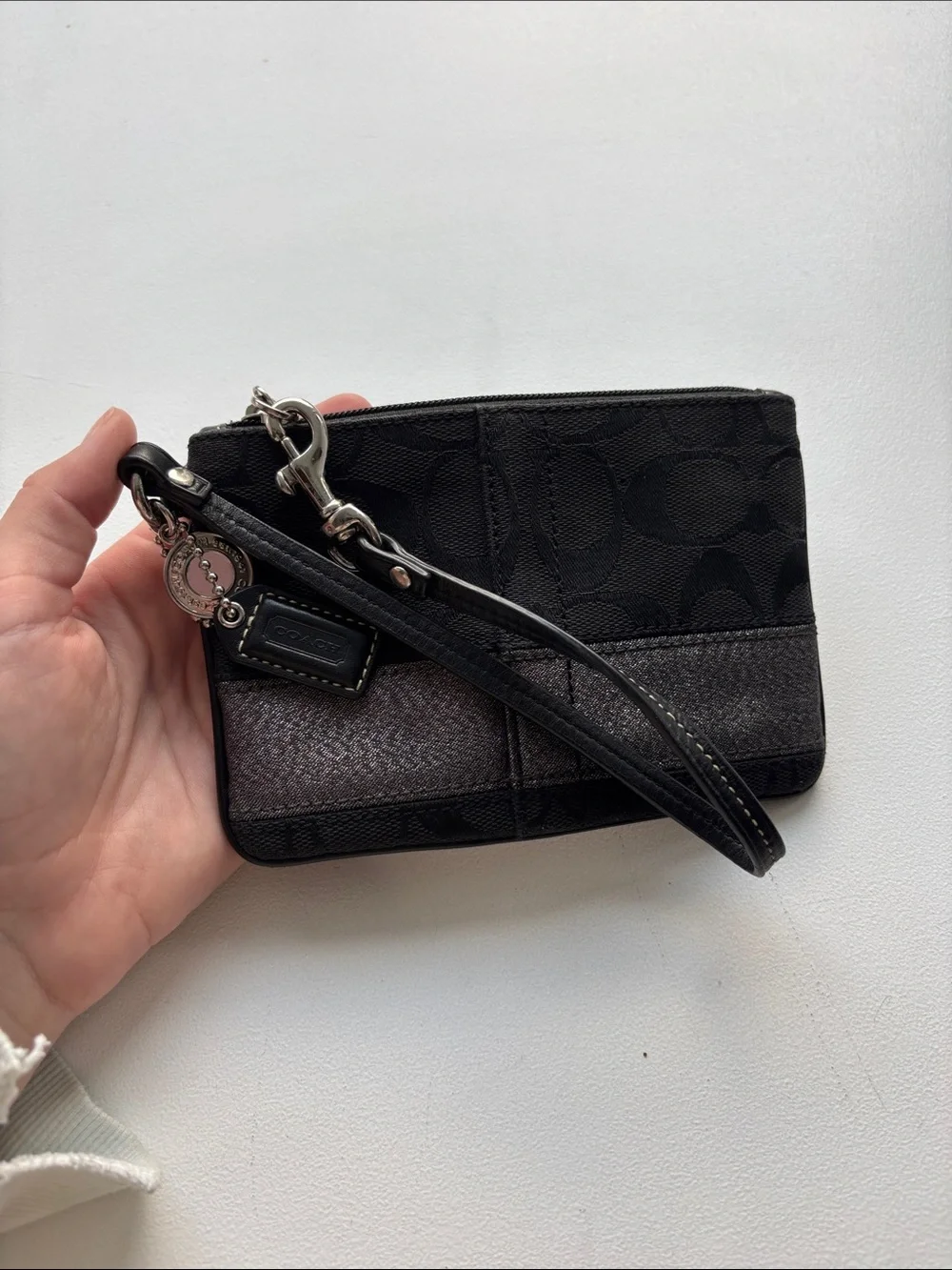 Coach Black Signature Legacy Stripe Wristlet